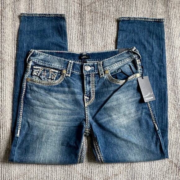 True Religion Ricky Super QT Lurex Metallic Pocket Relaxed Jean Womens Sz 32 NWT - Picture 8 of 16